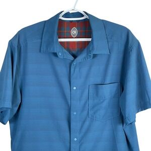 Club Ride Motive Cycling Shirt Snaps Mens M Blue Stretch S/S Pockets Breatheable